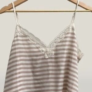 NEW‎ Gold Hawk Floral Lace 100% Silk Cami in Tan/Natural Stripe Large
